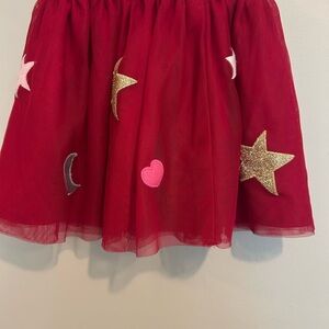 Red Tulle Skirt with Star and Heart Appliques